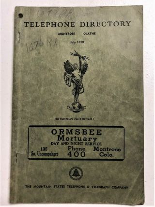 1950 Telephone Directory Book Montrose,  Olathe,  & Surrounding Area Colorado