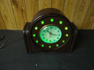 Vintage Lackner Neon Glo Art Deco Brown Bakelite Clock -