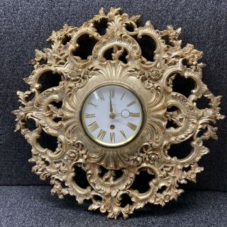 19 " Mid - Century Syroco - 8 Day Golden Wall Clock
