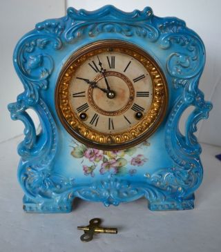 Vintage Tally Ansonia Royal Bonn ? Porcelain Mantle Clock Gold Trim
