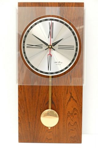 Vintage Seth Thomas 2629 Lucidate Mid - Century Pendulum Calendar Wall Clock