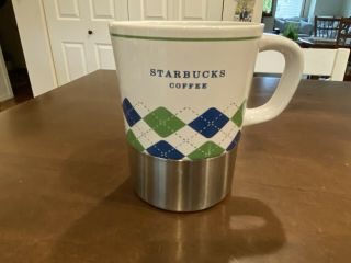 Starbucks Coffee 200 Stainless Steel Rubber Bottom Argyle Pattern Travel Cup