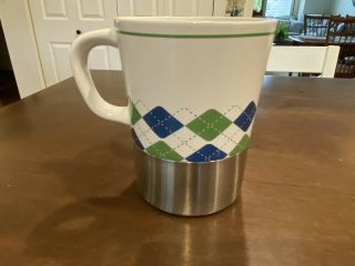 STARBUCKS COFFEE 200 Stainless Steel Rubber Bottom Argyle Pattern Travel Cup 2