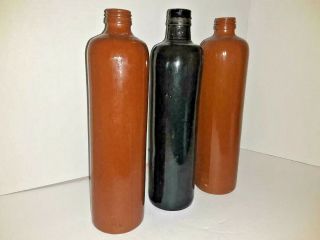 3 Vintage German Beer Stoneware Bottles Salt Glazed