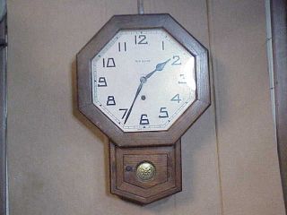 Vintage Haven Deco Style Solid Oak Case Schoolhouse Clock Parts Repair G