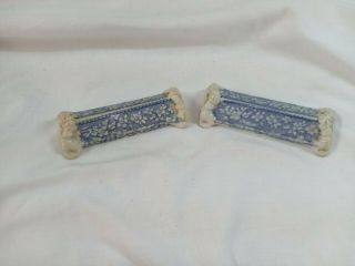 2 Antique Blue And White Transfer Ware Knife Rests