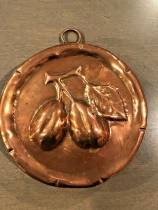 Heavy Antique 6 " Copper Fruit Jello Mold With Hanger Made In Portugal