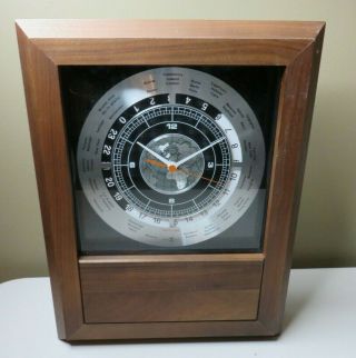 Vintage Howard Miller World Date Clock Walnut Wood Case