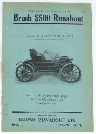 1907 Brush Runabout Auto Co.  4 Page True Centerfold Ad On Blue Paper,  Detroit Mi