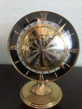 Mcm Vintage Imhof Gmt World Time Gilt 8 Day World Clock 15 Jewels Stunning