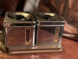 Vintage Lincoln Beautyware Chrome Coffee Tea Tins Canisters Midcentury Modern