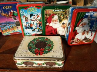 Christmas Vintage Oreo Cookie Tins (5) 90 95 96 97 98 Santa Anniversary Edition