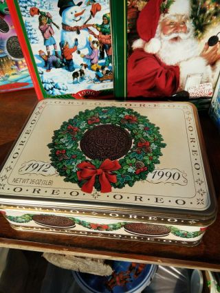 Christmas vintage Oreo Cookie Tins (5) 90 95 96 97 98 Santa Anniversary edition 2