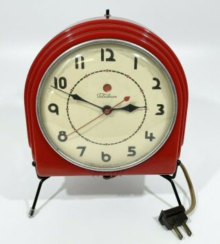 Vintage 1940s Ge General Electric Red Telechron Wall Clock Art Deco Great