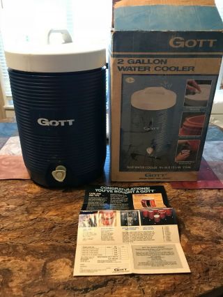 Vintage Gott - 2 Gallon Water Cooler W/box & Advertising Paperwork Blue 1692