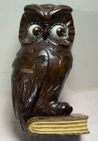 Vtg/atq J.  Oswald Germany Black Forest Rolling Eyes Wooden Owl Mantel Clock