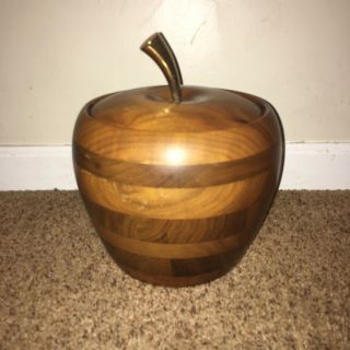 Vintage Solid American Walnut Apple Ice Bucket Wood Barware - Great Shape A51