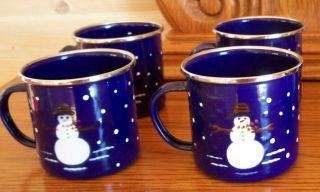 Mug Cup Set Of 4 The Golden Rabbit Ii Snowman Denise S.  Harvey Design Blue