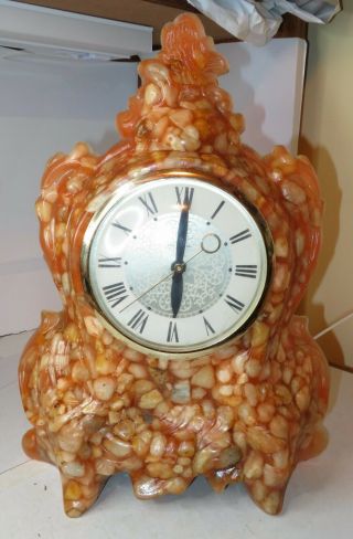 Vintage 50s Lanshire Orange Resin Vomit Clock Rocks Electric Heavy Guc