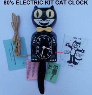 80s Vintage Electric - Black Kit Cat Klock - Kat Clock Motor Rebuilt -