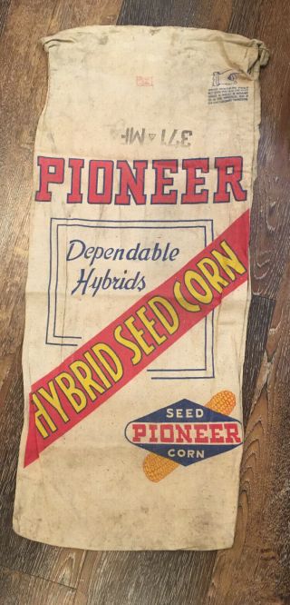 Vintage Pioneer Seed Hybrid Corn Bag Bushel Sack Variety 371 - Mf 13 " X32 Unwashed