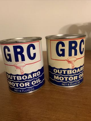 Two Grc Outboard Motor Oil 8 Ounce Tin - Vintage Oil Cans Total - Gurley