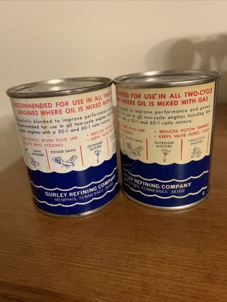 Two GRC Outboard Motor Oil 8 Ounce Tin - Vintage Oil Cans Total - Gurley 2