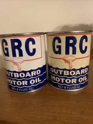 Two GRC Outboard Motor Oil 8 Ounce Tin - Vintage Oil Cans Total - Gurley 3