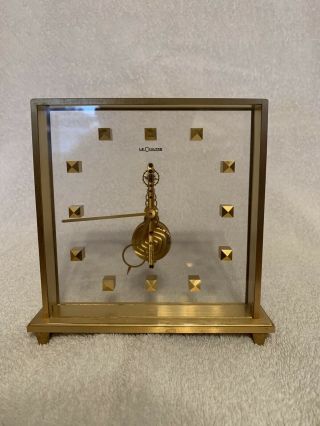 Lecoultre Glass Clock With Brass Frame 8 Days Wind Up 16 Jewels 354