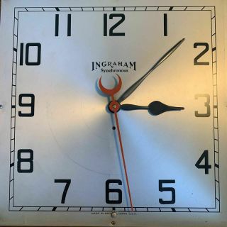 Ingraham Synchronous Art Deco schoolhouse electric wall clock 1930s RUNS WELL 2