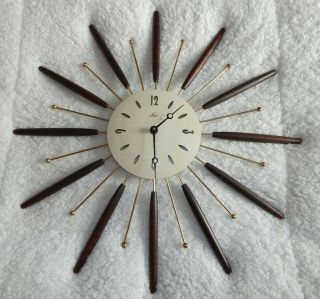 Vintage Old Lux Mid Century Starburst Wall Clock 50 