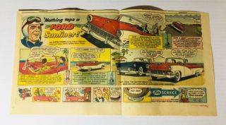 1956 Ford Sunliner Car/automobile Curtis Turner Comic Print Ad Colorful 14x7.  5”