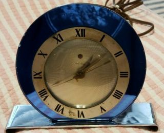 Vintage 1936 Telechron Model 4f65 Luxor Art Deco Golden Age Clock Blue Mirror