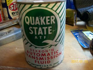 Vintage Metal 1 Quart Quaker State Automatic Transmission Fluid Can Oil Can Full