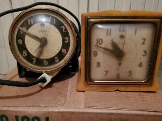 2 Vintage General Electric Telechron Clock 7h79 On Left Of Pic.