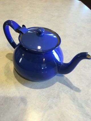 Vintage Graniteware Enamelware Tea Pot/ Coffee Cobalt Blue With Cream Inside