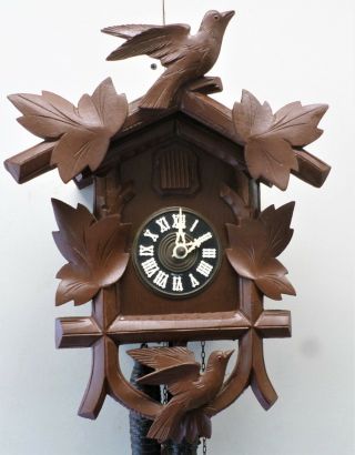 Old German Black Forest Hubert Herr 2 Bird Hand Carved Cuckoo Clock