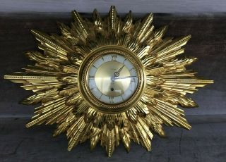 Vintage Mid Century Welby 8 Day Wall Clock Star Burst Sun Burst Made In Germany