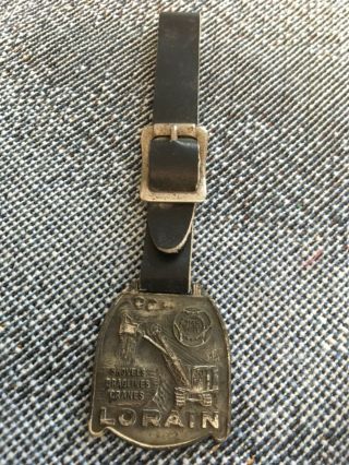 Vintage Thew Lorain Pocket Watch Key Fob W/leather Strap&buckle Double Sided