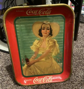 Vintage 1938 Coca - Cola Tray American Art Ohio Lady Gold Dress