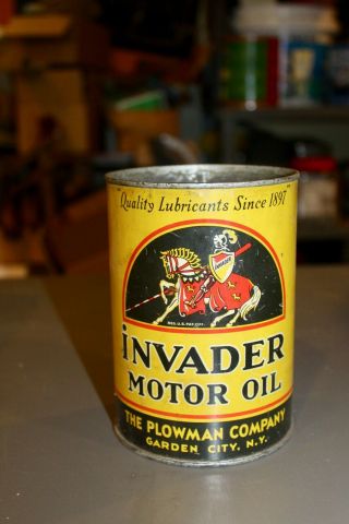 Invader Motor Oil Quart Can,  5 5/8” Tall,  4” Diameter,  No Top,  Graphics