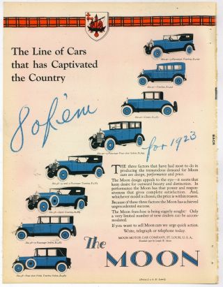 1923 Moon Motor Car Co.  Ad: One Page,  Front & Back On Cardstock S.  Mcdonald