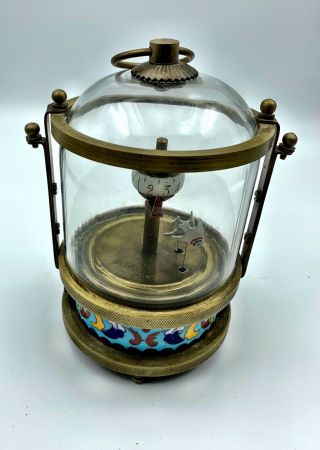 Unusual Glass Dome Clock With Ticking Fish Cloisonne Base