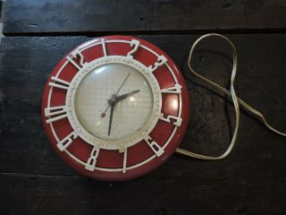Vintage Spartus Red & White Kitchen House Clock,  1950 