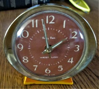 Vintage Baby Ben Orange Westclox Alarm Clock Wind - Up Made In Usa 7 58056