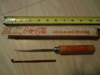 Vintage Coca - Cola Coke Wood Handle Ice Pick W Box Advertising