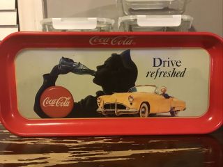 Vintage Coca Cola " Drive Refreshed " Metal Rectangular Serving Tray Coke Brand