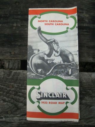 1932 North & South Carolina Sinclair Gas & Oil Road Map B2400