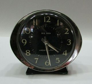 Vintage Westclox Big Ben Usa Wind Alarm Clock 52537 Black Chrome S