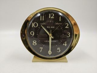 Vintage 1950’s Westclox Big Ben Bedside Alarm Clock Brown Face 5” Tall -